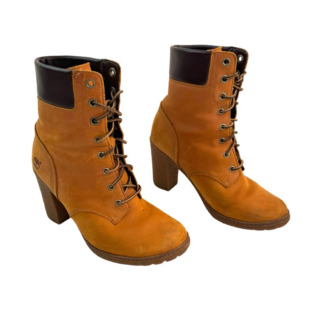 Timberland Women Glancy Ankle Bootie Lace Up Leather Color:Wheat Nubuck Size:5.5 - Picture 2 of 11